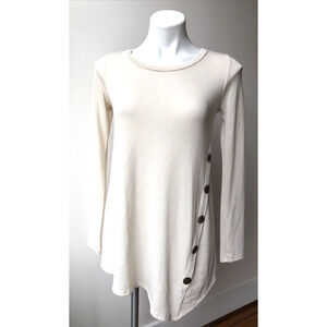 REBORN J Cream Ivory Asymmetrical Long Sleeve Button Accent Tunic Small